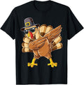 Funny Thanksgiving Shirts, Dabbing Turkey Thanksgiving Day Pilgrim Funny Dab T-Shirt - Menswear Top