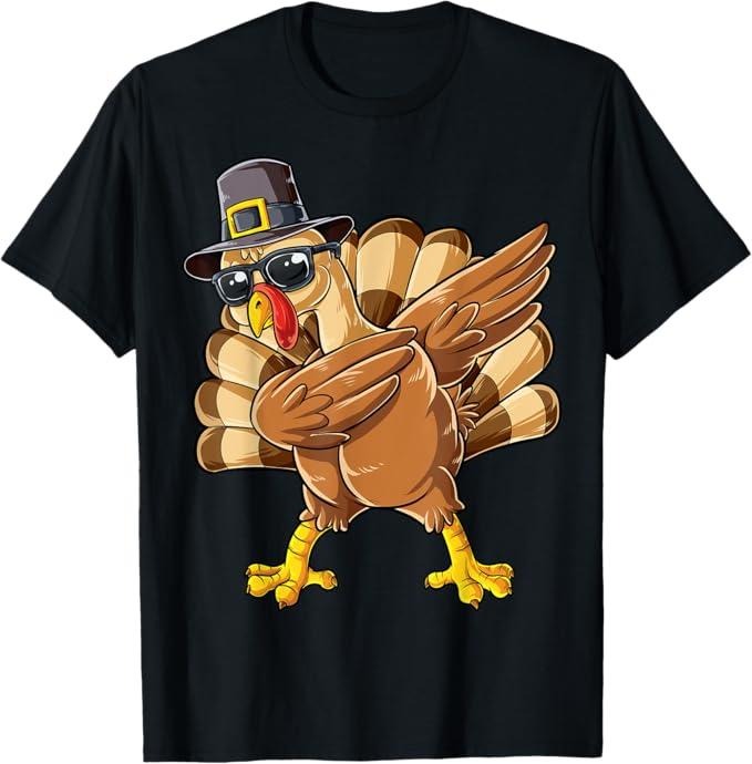 Funny Thanksgiving Shirts, Dabbing Turkey Thanksgiving Day Pilgrim Funny Dab T-Shirt - Menswear Top