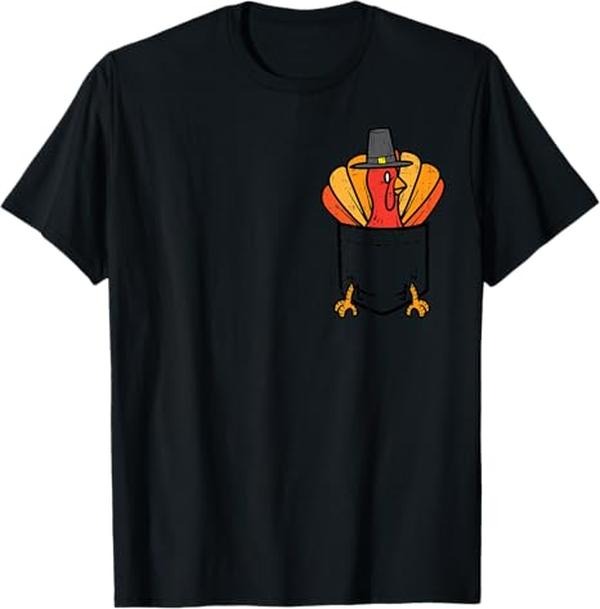 Funny Thanksgiving Shirts, Pocket Pilgrim Turkey Feet Funny Thanksgiving T-Shirt - Menswear Top