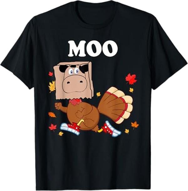 Funny Thanksgiving Shirts, Thanksgiving Turkey Funny Fake Cow Moo Thanksgiving Turkey T-Shirt - Menswear Top