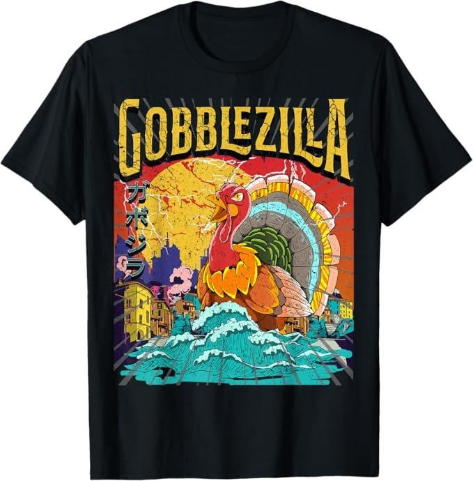 Funny Thanksgiving Shirts, Turkey Day Thanksgiving Gobblezilla T-Shirt - Menswear Top
