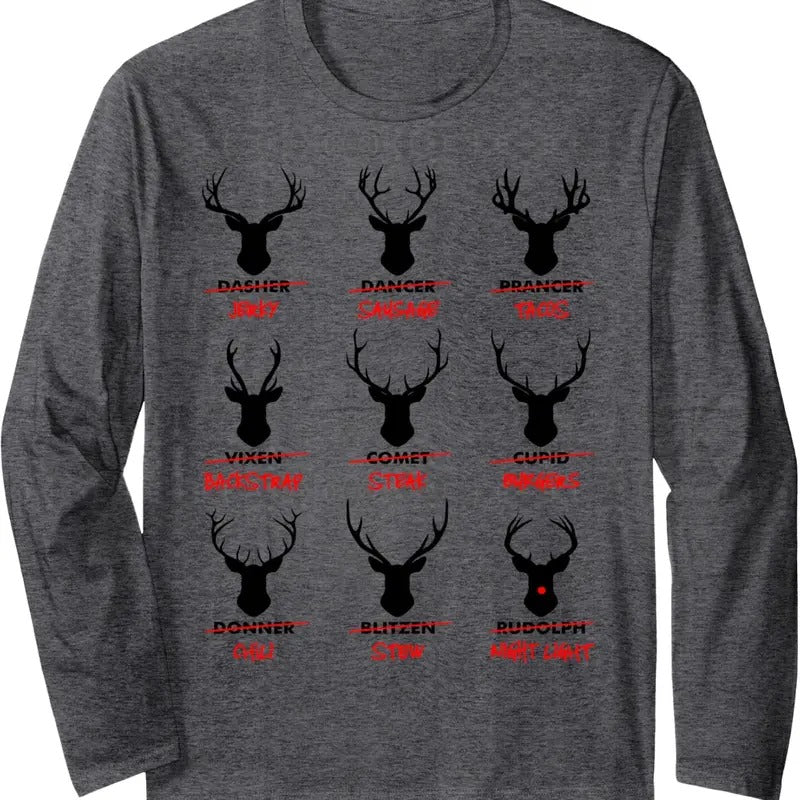 Funny Ugly Christmas Top Deer Hunter Santa's Reindeer Jerky Long Sleeve T-Shirt