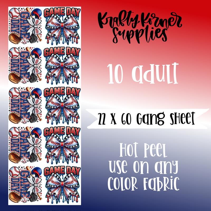 Game Day Baseball DTF Transfer Gang Sheet, 22 x 60