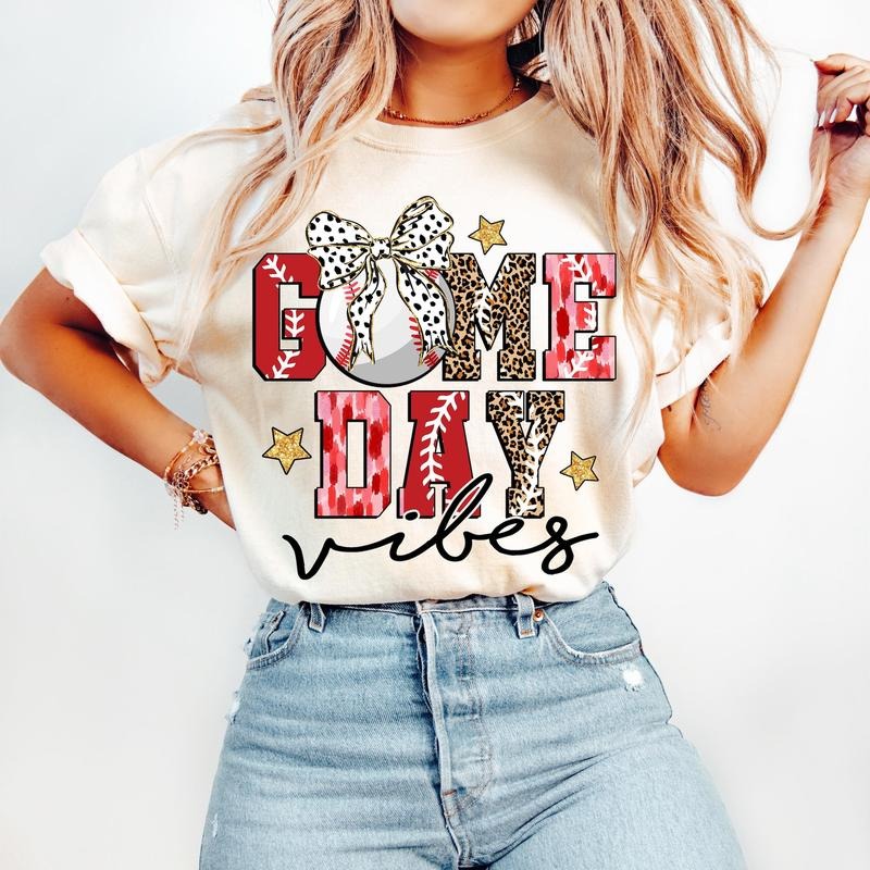 Game Day Baseball T-Shirt, Baseball Bow Shirt, Baseball Mama T-Shirt, Brushstroke Shirt