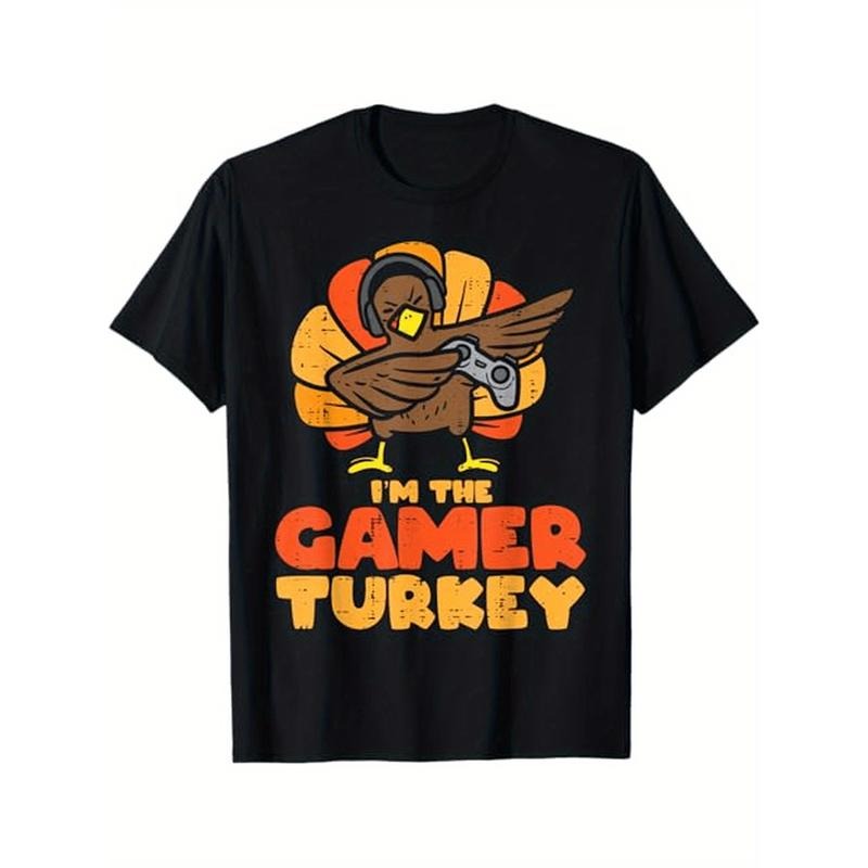 Gamer Turkey VIdeo Games Gaming Boys Thanksgiving Boys Girls Men T-Shirt Halloween Thanksgiving Christmas Gifts for Men Women Friends Family, S-XXXL, Black made in usa