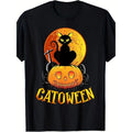 Ghost Cat Fun Witch Cat Halloween T-shirt Made in USA