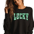 Gildan Lucky Green Shamrock Crewneck Sweatshirt for Women Winter Casual Fitted Long Sleeve Medium Length Comfortable Stylish Outfit
