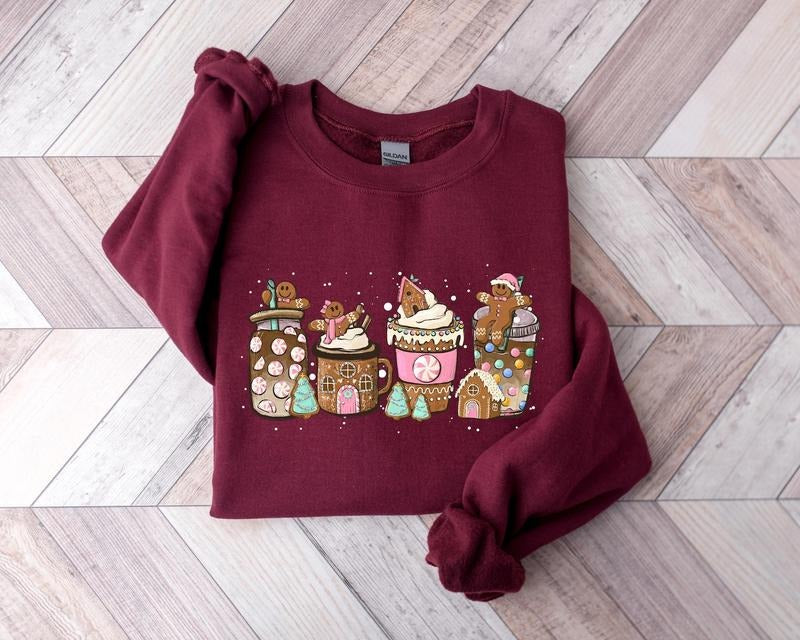 Gingerbread Christmas Drinks Sweatshirt, Christmas Coffee Drinks Sweater, Women Holiday Gingerbread Tee Shirt, Christmas Latte T-Shirt, Christmas Gift Ideas