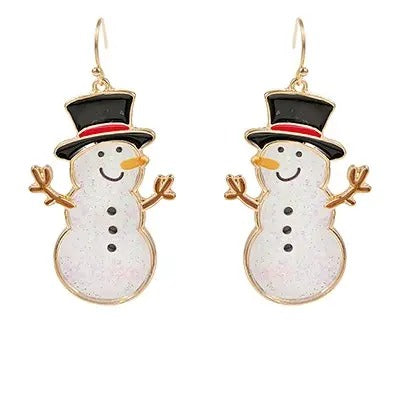 Glitter Snowman Drop Earrings