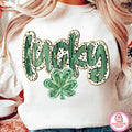 Glitter lucky shamrock coquette, lucky, brushstroke lucky, patricks day, glitter patrick, retro patrick, Irish Day