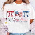 God Bless America Land That I Love T-Shirt, Coquette Fourth of July Tee, Retro 'Merica Flag Patriotic Shirt, Memorial Day Cotton Top Gift
