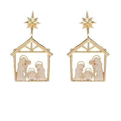 Golden Nativity Scene Earrings