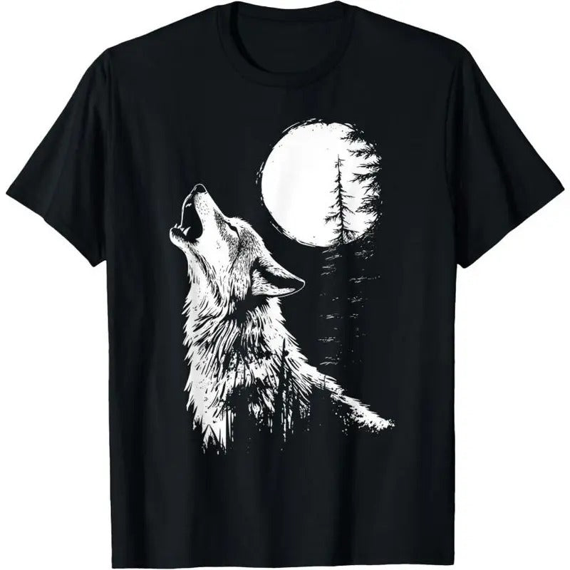 Graphic Tee Wolf Howling Moon Forest Nature Wildlife Animal T-Shirt