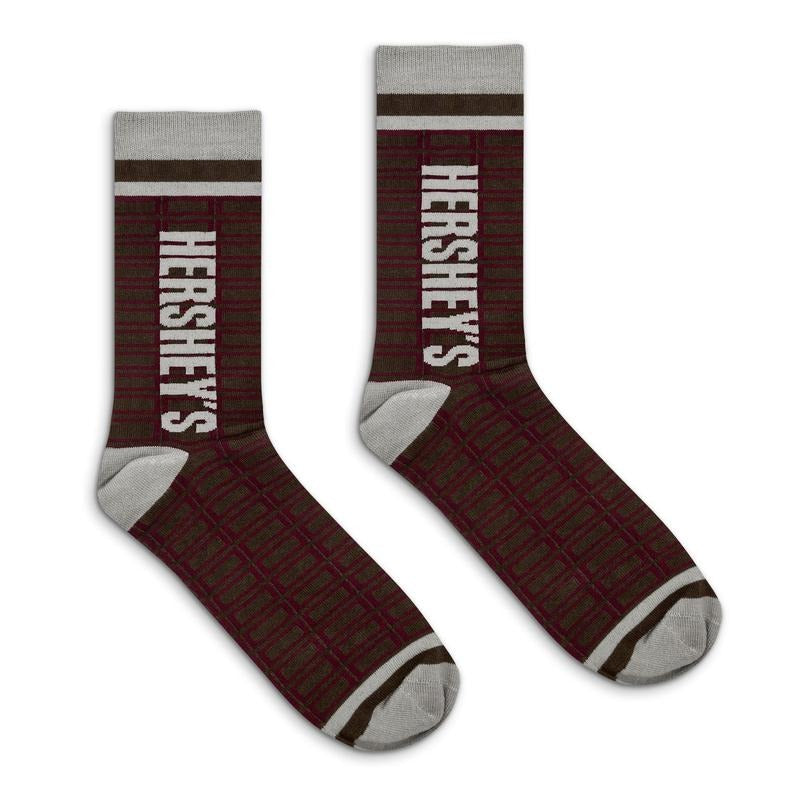 Hershey's Chocolate Candy Logo Grid Pattern Socks - Brown/Red/Gray