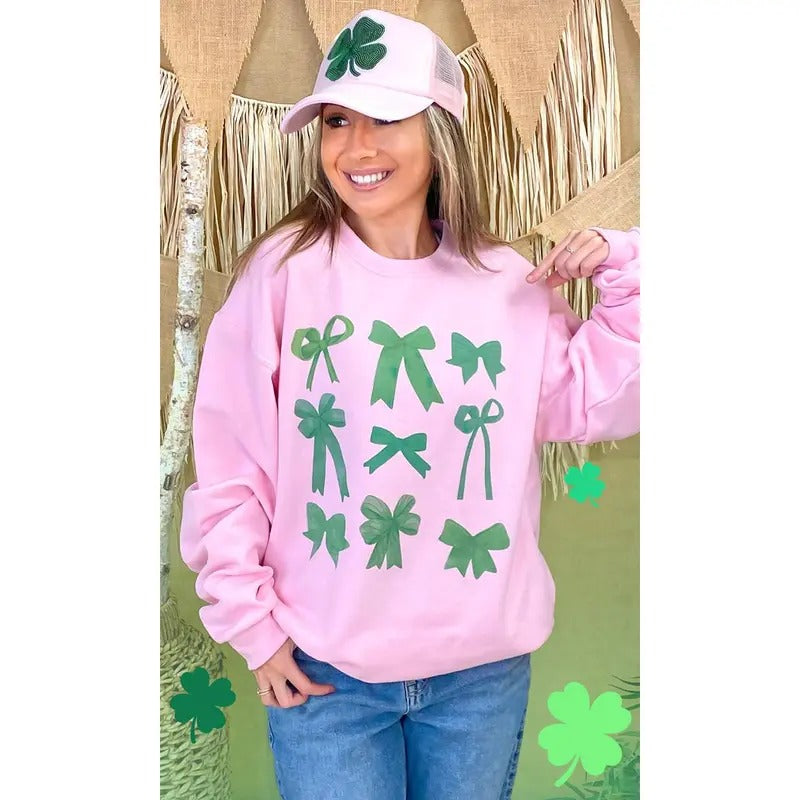 Green Bows St Patricks Day Graphic Sweatshirt