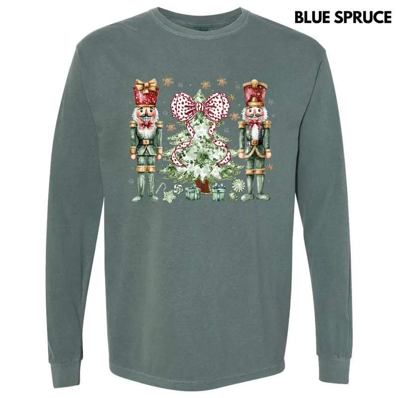 Green Nutcracker Holiday Long Sleeve Comfort Colors T-Shirt 'NLB'
