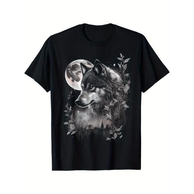 Grey Wolf Moon And Stars Graphic Tees Men T-Shirt Made in USA