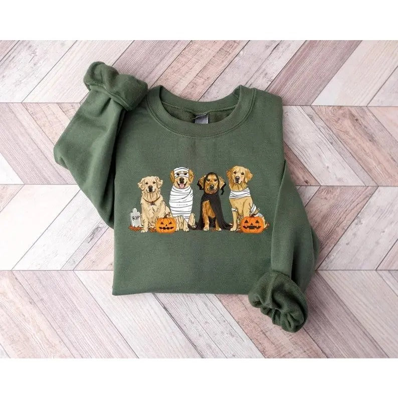 Halloween Dog Sweatshirt, Golden Retriever Ghost Dogs sweatshirt, Halloween Sweater