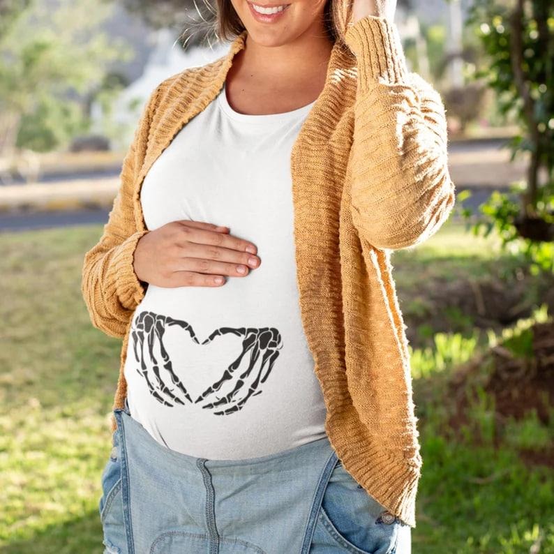 Halloween Maternity Sweatshirt | Pregnancy Announcement | Funny Halloween Maternity | Pregnant Woman Costume | Halloween Skeleton Sweatshirt