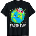 Happy Earth Day Shirt Cute Earth With Floral Earth Day 2025 T-Shirt made in usa