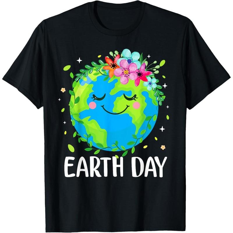 Happy Earth Day Shirt Cute Earth With Floral Earth Day 2025 T-Shirt made in usa