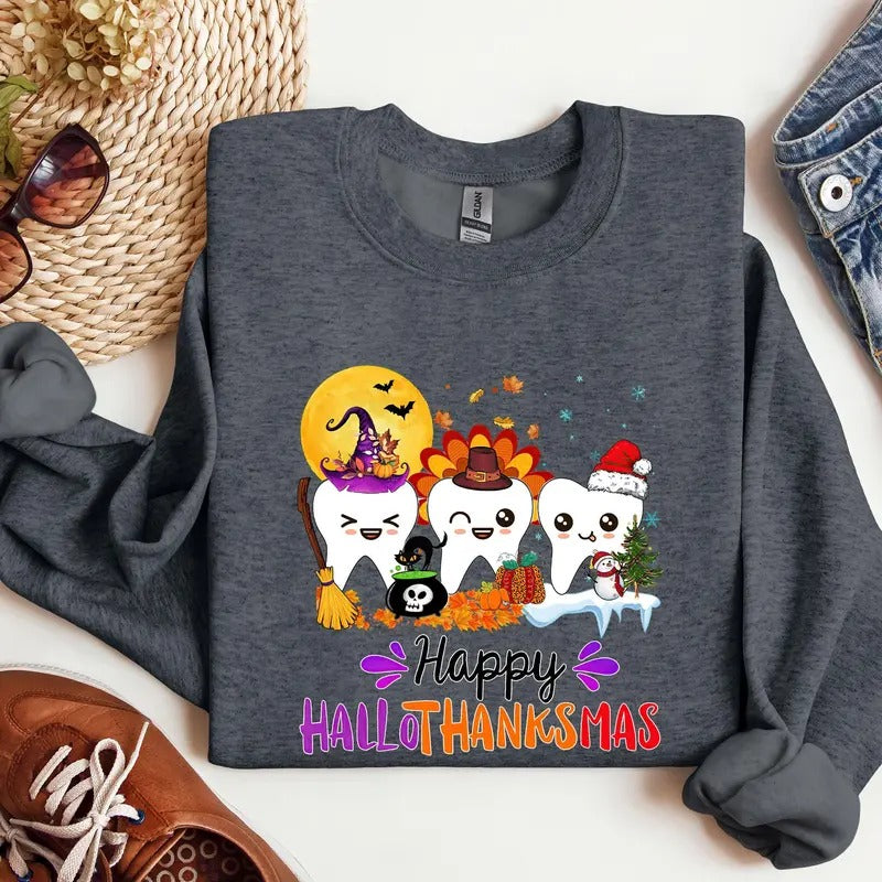 Happy Hallothanksmas Sweatshirt, Hallothanksmas Shirt, Holiday Season Sweatshirt, Halloween Thanksgiving Christmas Shirt, Hallothanksmas Tee