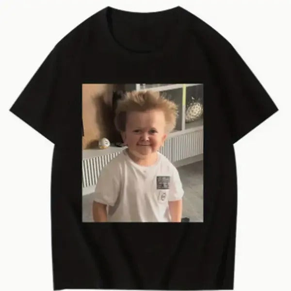 Hasbulla Meme Graphic T-shirt, Boy Cute Meme T-shirt, 100% Cotton, Crew Neck, Slight Stretch, Breathable & Wear-Resistant, All-Season Short Sleeve Tee, Perfect for Outdoor & Daily Fashion