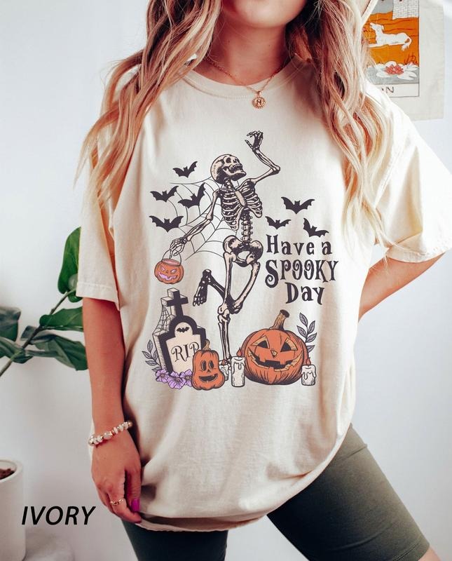 Have a spooky day t-shirt, Halloween Shirt, Witch Tshirt, Gift For Halloween, Skeleton Fall Halloween