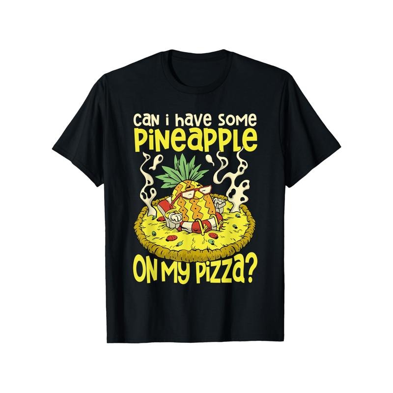 Hawaiian Pizza & Pineapple Print Cotton T-Shirt - Breathable, Comfort Fit for Men & Women | Perfect Gift for Thanksgiving & Christmas | Sizes S-XXXL | Black made in usa