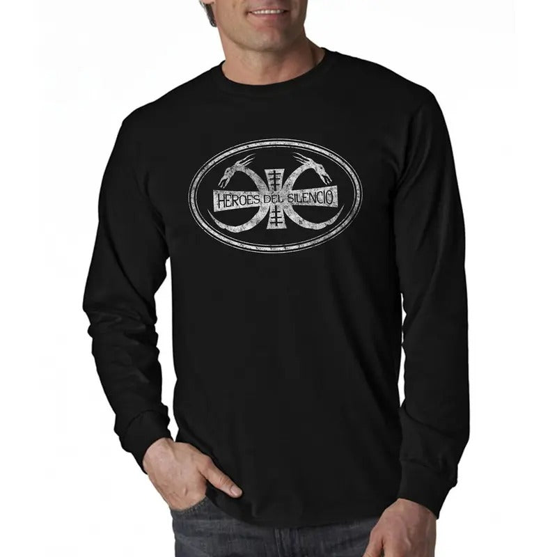 Heroes Del Silencio Bunbury Distressed Logo B Long Sleeve T-Shirt Casual Classic