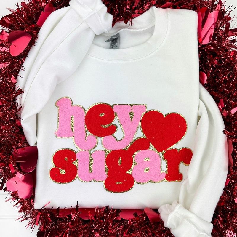 Hey Sugar Chenille Patch Sweatshirt -- WHITE