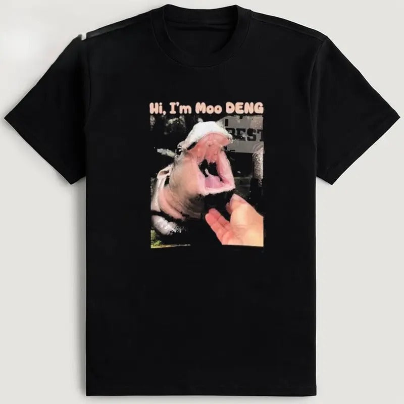 Hi I'm Moo Deng T-Shirt, Gift For Her, Gift For Him Fabric Top Cotton
