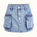 High Waisted Denim Mini Skirt Flap Pocket Bodycon Jean Cargo SkirtsY2K