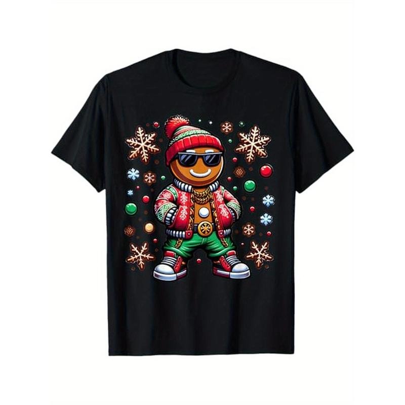 Hip Hop Gingerbread Man X-Mas Funny Christmas Mens T-Shirt, 100% Cotton, Gifts for Men Dad Husband Grandpa, S-XXXL, Black made in usa