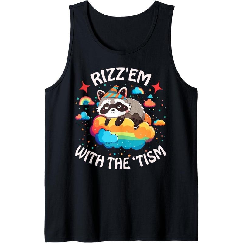 Hold On Autism Funny Riz'Em Opossum Raccoon Meme Tank Top MADE IN USA