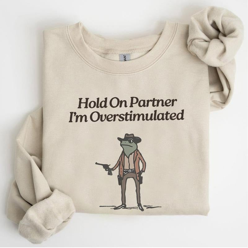 Hold On Partner Im Overstimulated Sweatshirt, Funny Sweatshirt For Men And Women