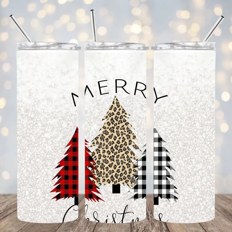 Holiday 16oz Stainless steel mason jar tumbler with metal straw