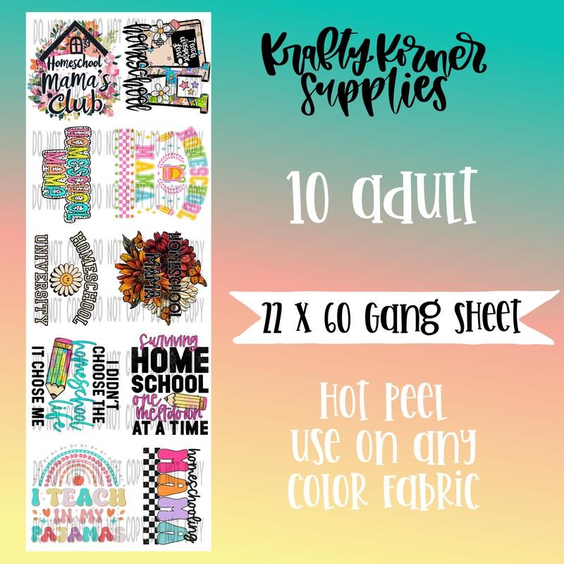 Homeschool DTF Transfer Gang Sheet, 22 x 60
