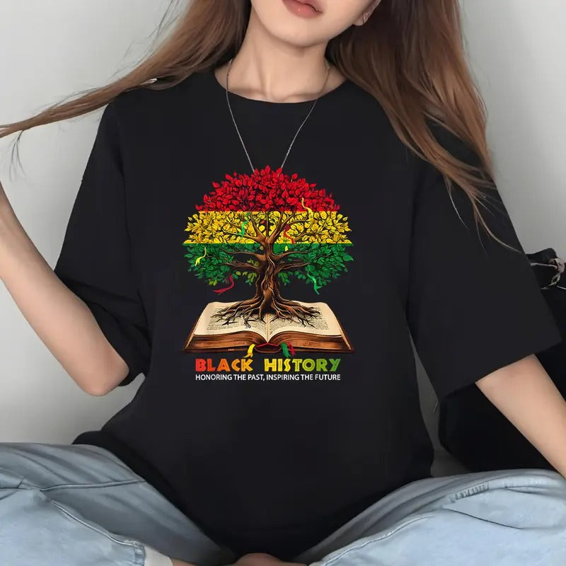 Honoring Past Inspiring Future, Black History Month T-Shirt Casual Style Crew Neck Short Sleeve T-Shirt Tops Trendy for Unisex, Perfect Gift