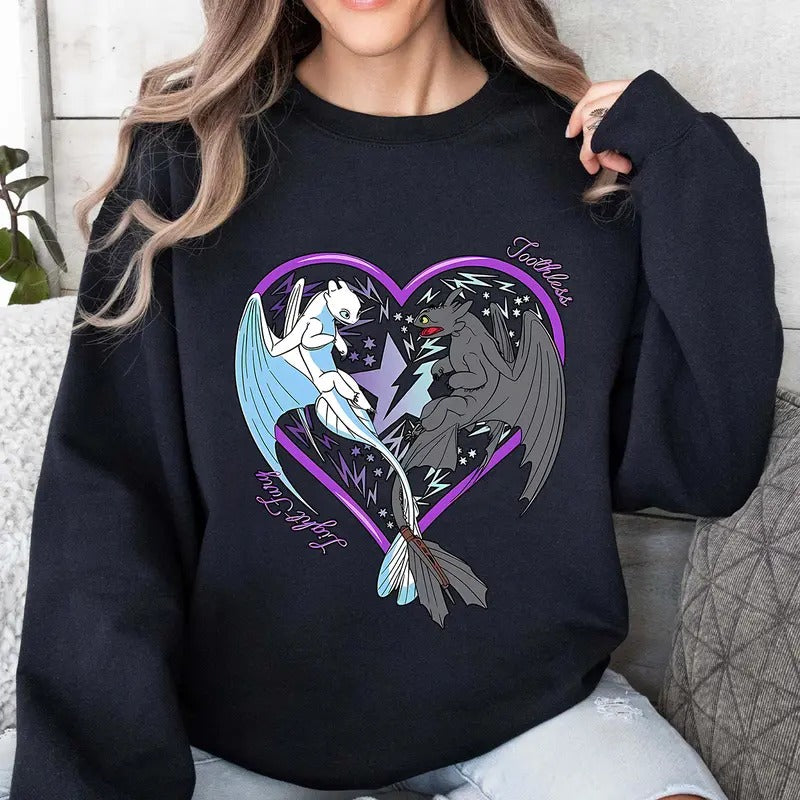How to Train Your Dragon Toothless Night Fury Light Fury Sweatshirt, Cute Toothless Couple Matching T-Shirt