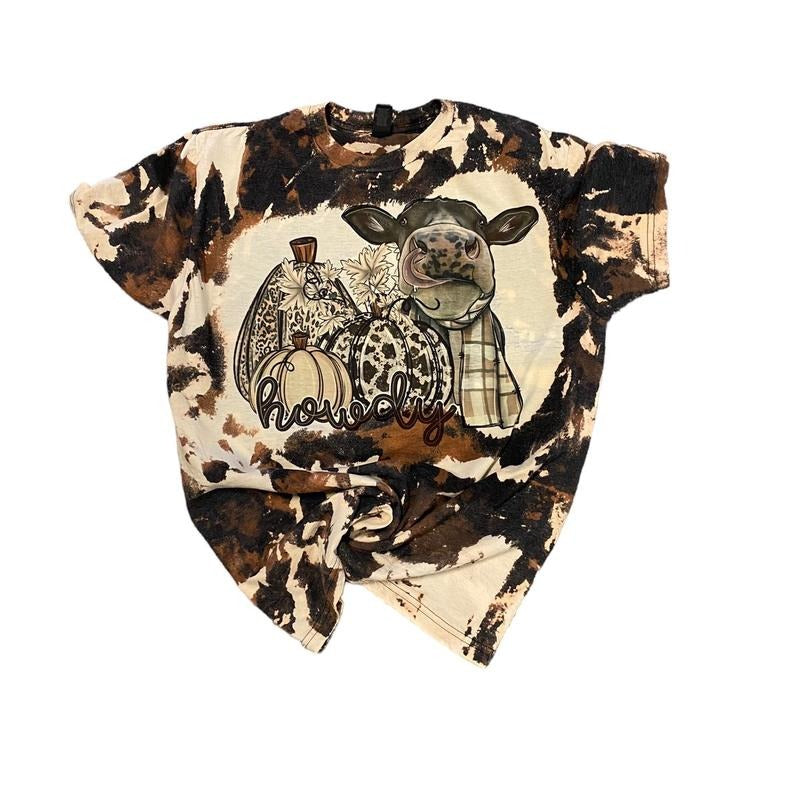Howdy Fall Cow Bleached T-shirt