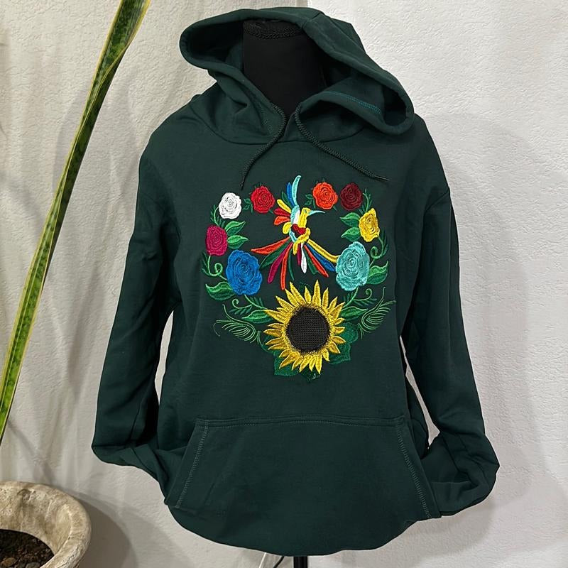 Hummingbird with flowers embroidered hoodie