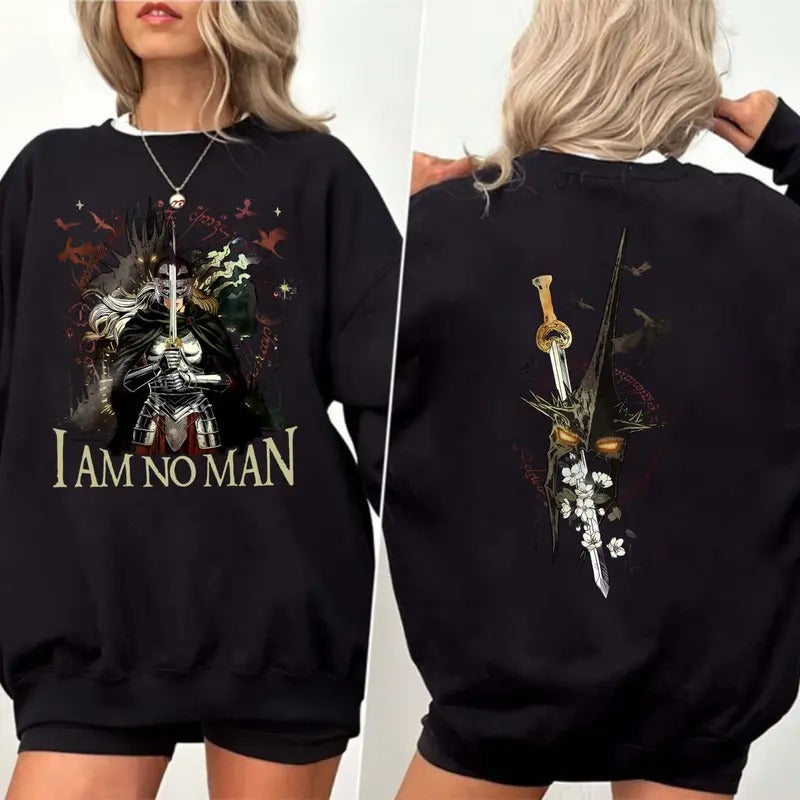 I Am No Man Shirt , Book Lover Sweatshirt, Fantasy Merch, Reading Fandom Sweatshirt, Feminist Shirt, LOTR Shirt