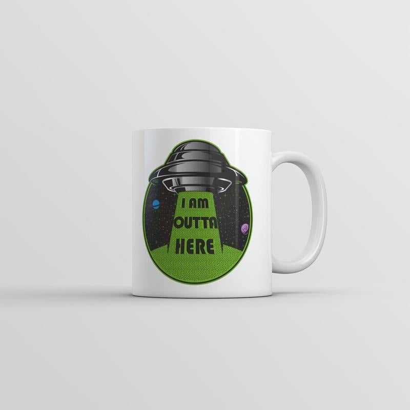 I Am Outta Here Mug Funny Alien UFO Novelty Coffee Cup-11oz Funny Coffee Mugs Ceramic Printed Drinkware Cup