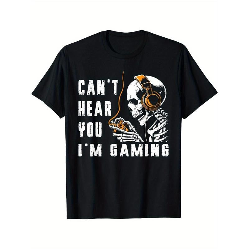 I Can't Hear You I'm Gaming, Skeleton Gamer Halloween Day T-Shirt made in usa