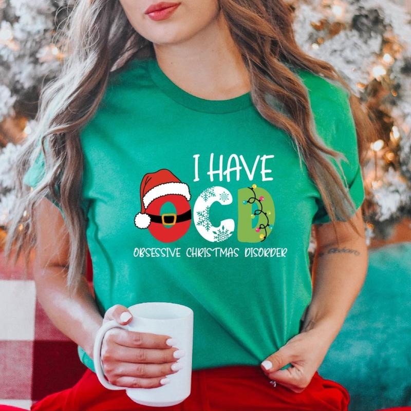 I Have OCD Shirt, Obsessive Christmas Disorder T-Shirt, OCD Christmas Gift Tee, Family X-mas Party Tee, Unisex Christmas lights Shirt.