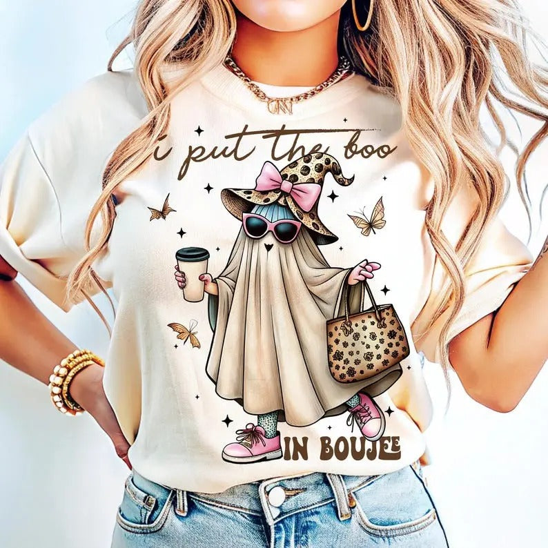 I Put The Boo In Boujee Ghost T-Shirt , Halloween Ghost Sweatshirt, Girly Halloween Boo Shirt