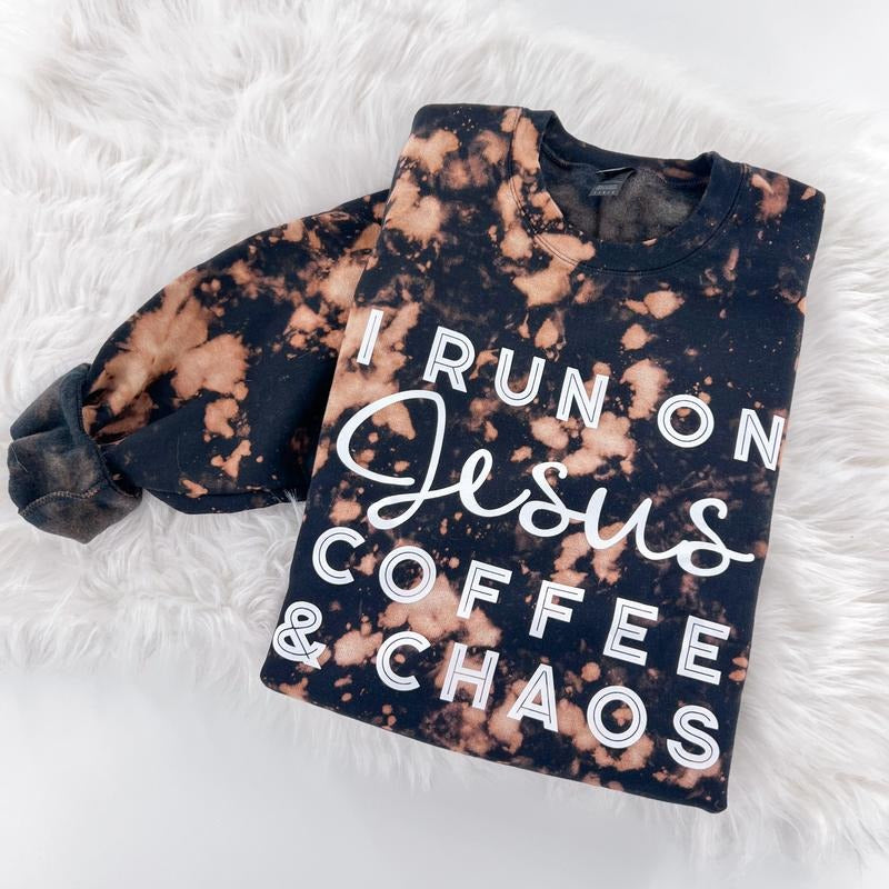 I Run on Jesus Coffee and Chaos Marbled T-shirt Sweatshirt or Hoodie Comfy Womenswear Tops