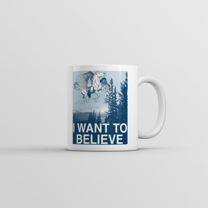 I Want To Believe Pegasus Mug Funny Graphic Coffee Cup-11oz Funny Coffee Mugs Ceramic Printed Drinkware Cup