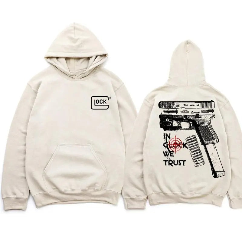 IN GLOCK WE TRUST - Sand Hoodie with Multicolor Design